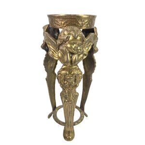 Brass Candle Holder Figural Cherubs Angels 9in Tall Victorian Style Decor